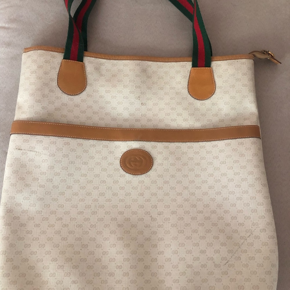 Gucci Cream and Tan Monogram Tote Bag